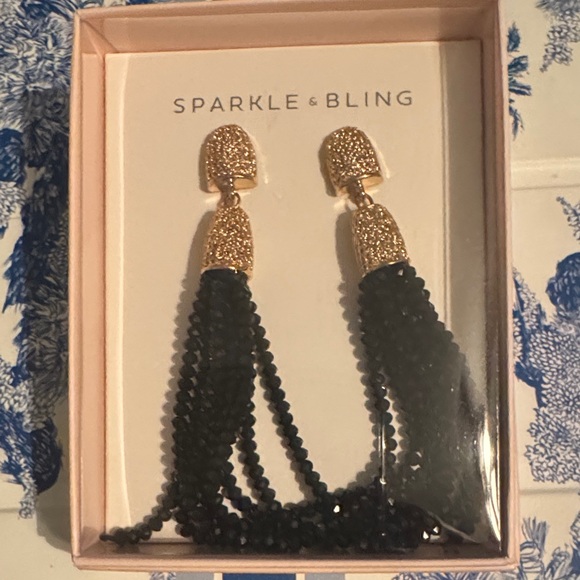 Gold and Black Tassel Earrings - Picture 1 of 1